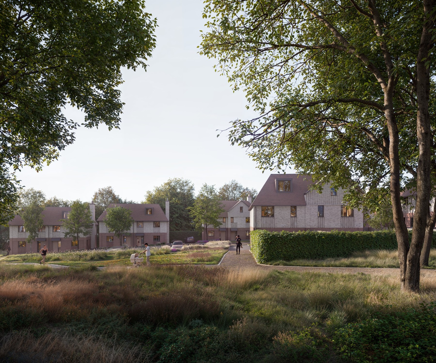 CGI of the proposed Merry Hill houses overlooking landscaped open space