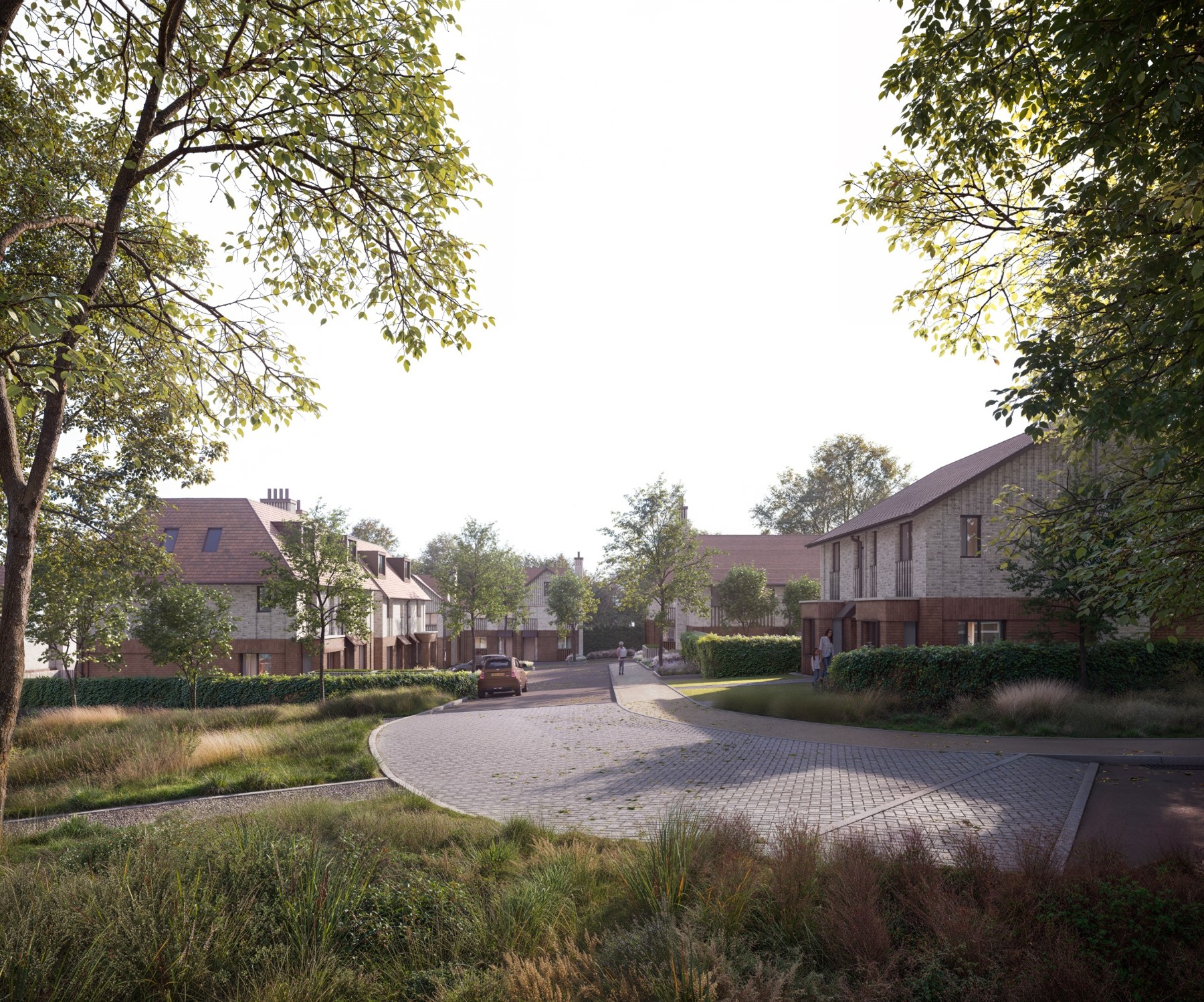 CGI of the proposed Merry Hill houses and residential street in Bushey